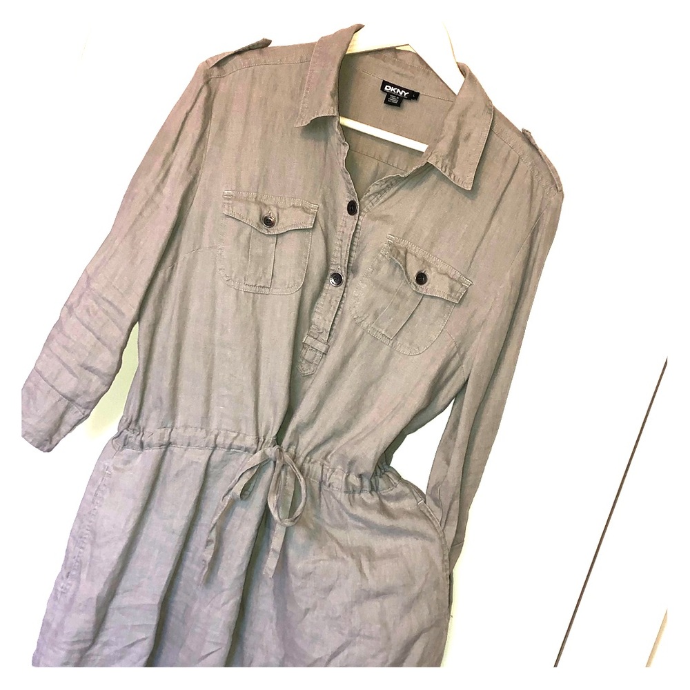 DKNY Linen Dress Size Large w/ Drawstring Waist